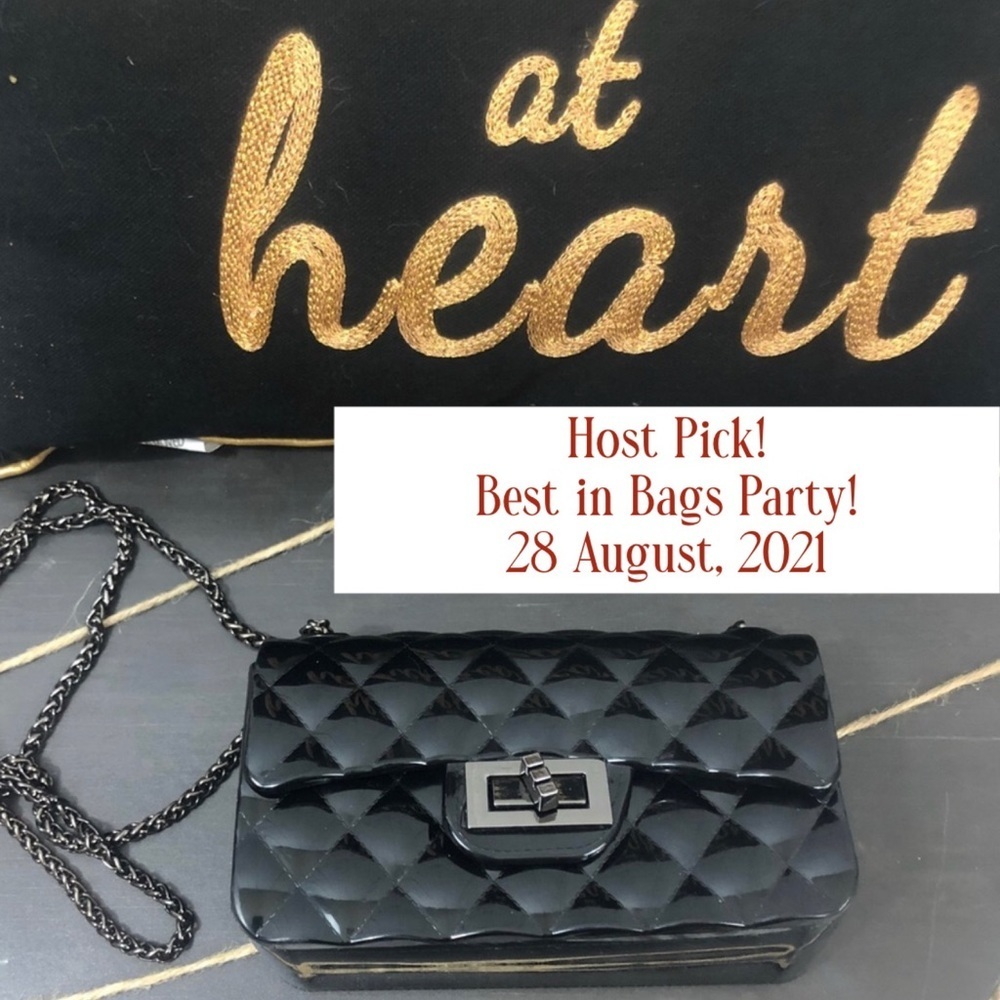 New Super Trendy Quilted Black Cross Body Patent Leather Waterproof Purse